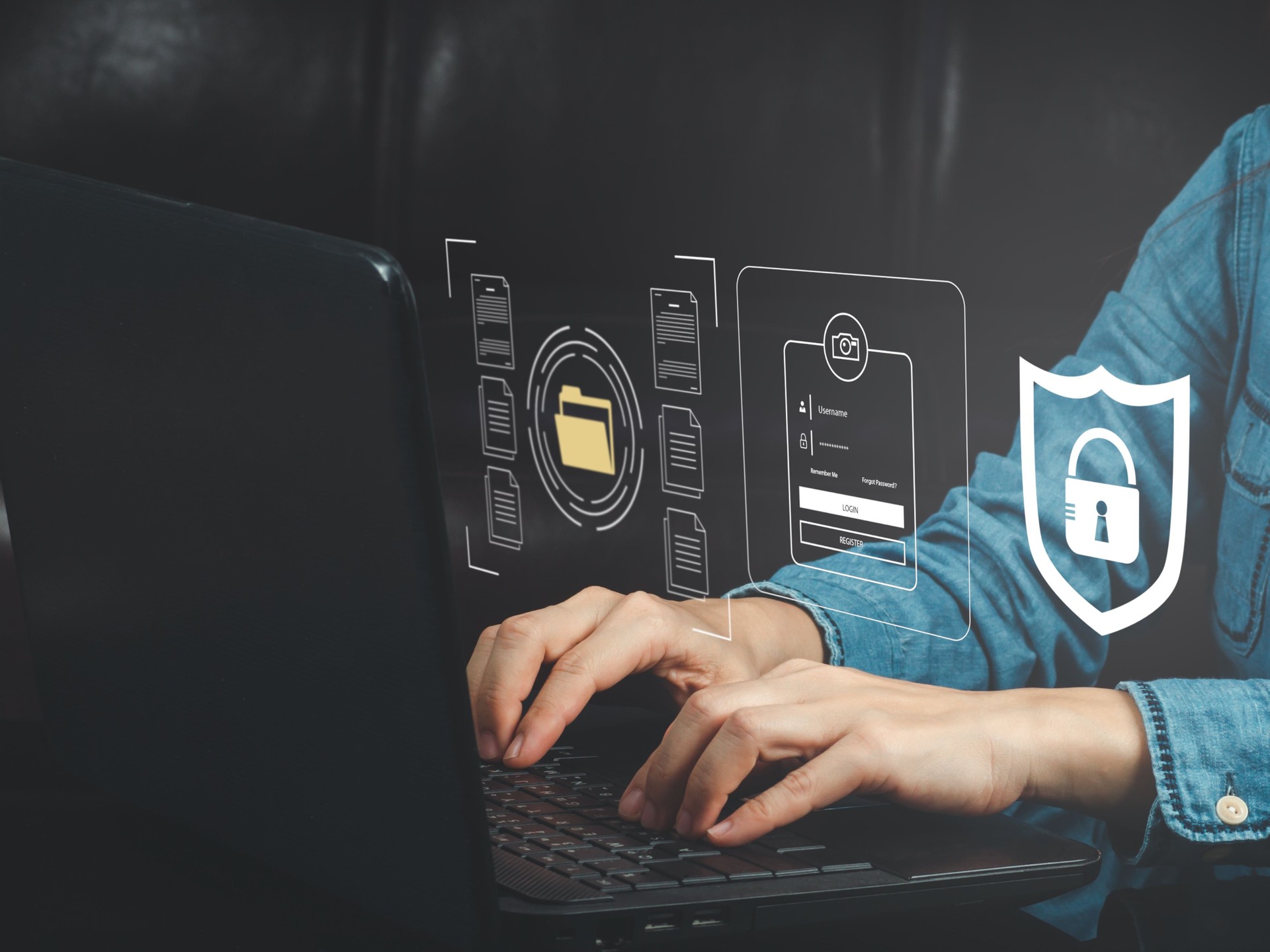 cybersecurity concept Global network security technology, business people protect personal information. Encryption with a padlock icon on the virtual interface.